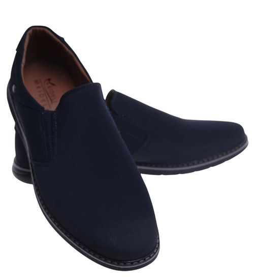 Wsuwane męskie półbuty mokasyny Granatowe /E7-2 18142 T555/
