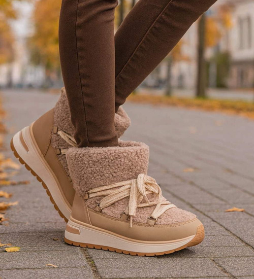 Zimowe botki śniegowce z futerkiem Khaki /F6-2 18538 W341/