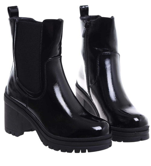 Czarne botki na grubym obcasie i platformie /C5-3 18312 T432/