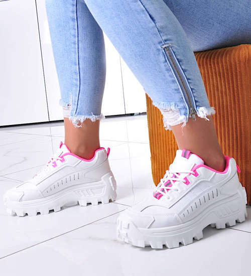 Damskie sneakersy na ukrytym koturnie Białe /D1-3 12374 WT297/