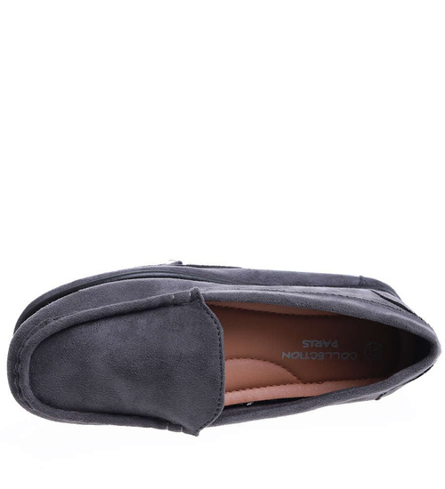 Szare zamszowe półbuty balerinki lordsy /F6-2 15629 T187/