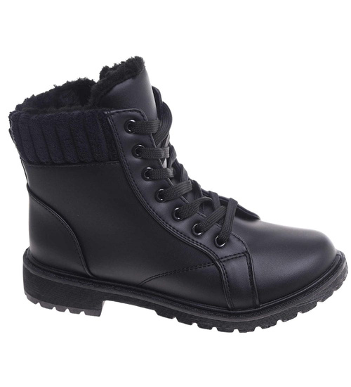 Zimowe czarne botki trapery futerko Czarne /D2-2 18518 T319/