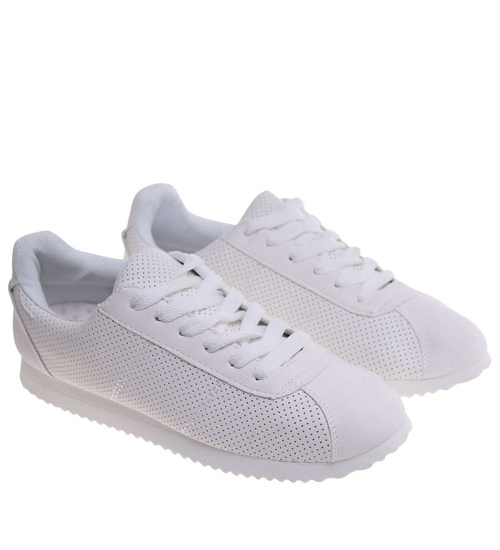 Białe damskie buty sportowe sznurowane sneakersy /E4-3 18664 T107/