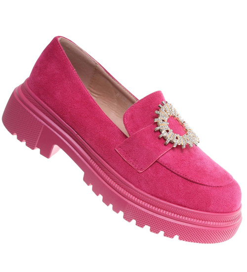Fuksjowe półbuty loafersy damskie na platformie /i4-2 18622 W147/
