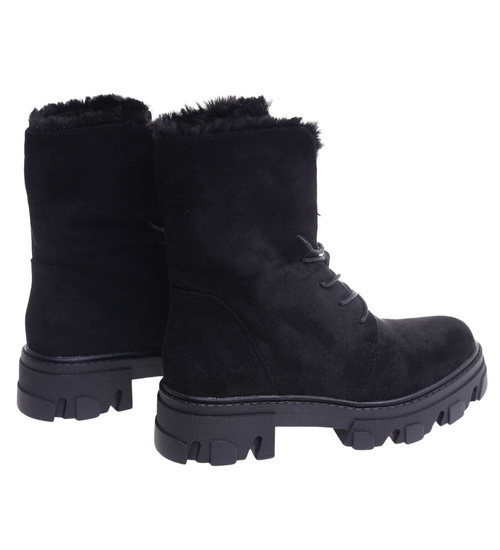 Zimowe botki trapery z wywijaną cholewką Czarne /G3-3 18529 T288/