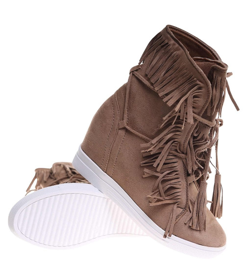 Brązowe trampki damskie na ukrytym koturnie /G12-3 18482 T292/