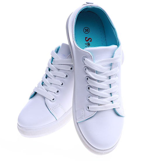 Białe sznurowane trampki damskie /G3-1 14211 S263/