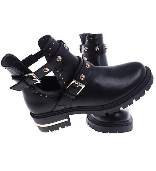 Wycięte czarne botki damskie na niskim obcasie /C3-2 14835 T422/