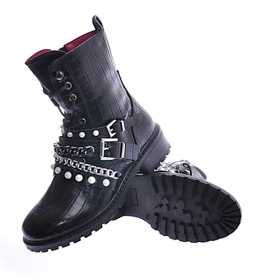 Czarne botki workery na płaskim obcasie /F4-2 12432 T391/