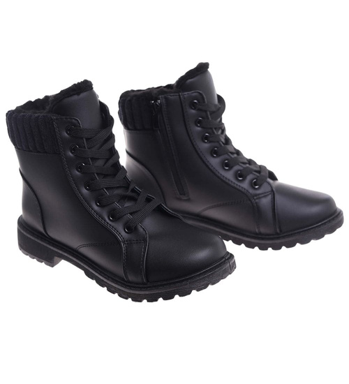 Zimowe czarne botki trapery futerko Czarne /D2-2 18518 T319/