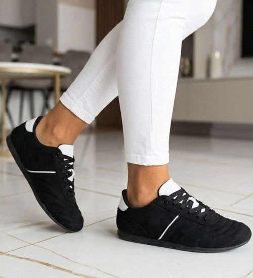 Czarne sneakersy damskie zamszowe /C4-3 18800 W282/