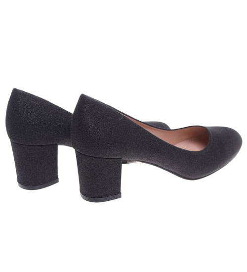 Wizytowe czarne czółenka na klocku /G12-2 18633 T357/