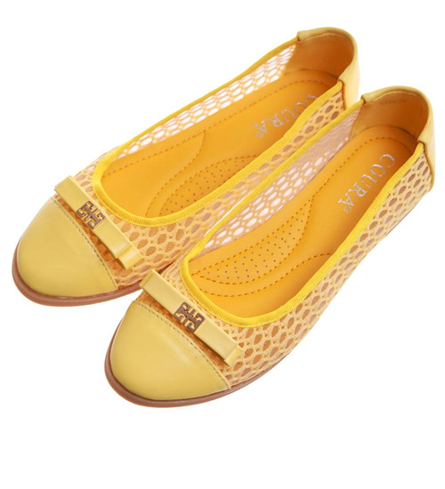 Przewiewne damskie baleriny Żółte /F10-2 10265 S098/
