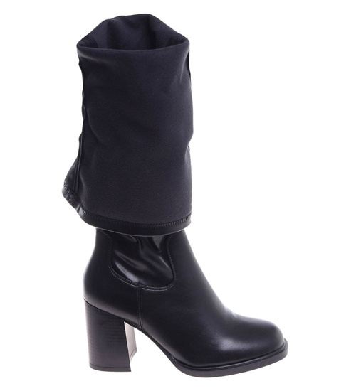 Czarne kozaki muszkieterki na obcasie /A5-2 18291 T585/