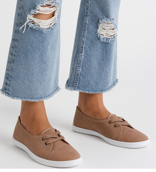 Sznurowane damskie trampki Taupe /E8-2 16286 T142/