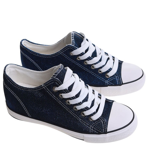 Granatowe trampki sneakersy na niskim koturnie /D6-3 13521 G099/