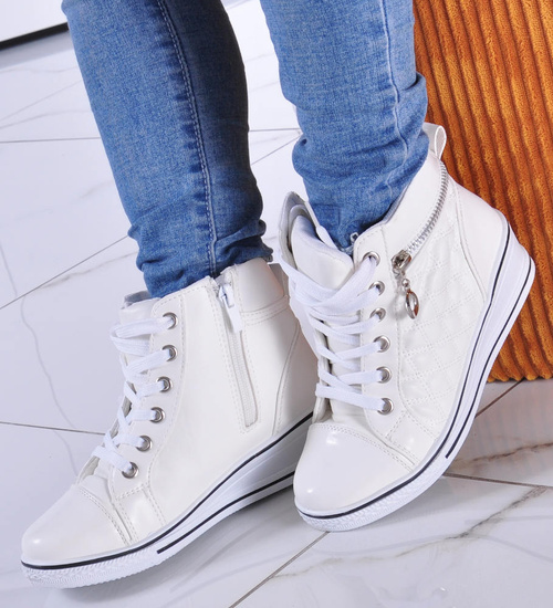 Wygodne dziewczęce buciki z suwakami Białe /E3-2 7592 S193/