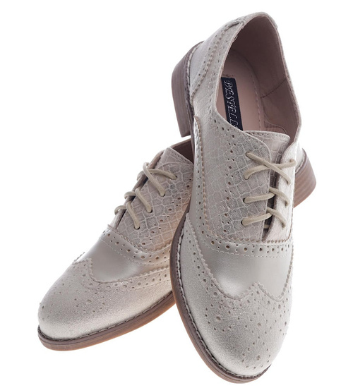 Sznurowane złote półbuty oxfordy /D8-3 13212 S197/