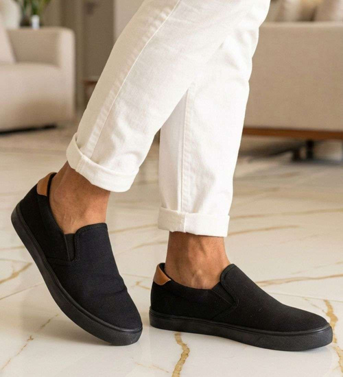 Czarne męskie trampki slip on z tkaniny /f3-3 16514 T287/