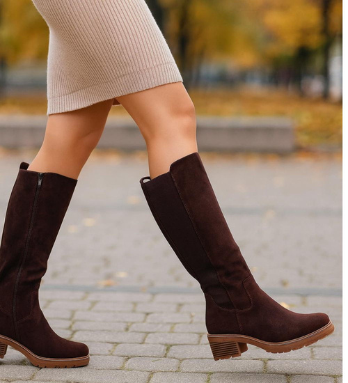 Czekoladowe ocieplane kozaki oficerki /F10-1 18497 T789/