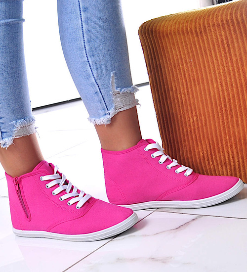 Wysokie damskie tenisówki z tkaniny Fuksja /C6-2 12355 T444/