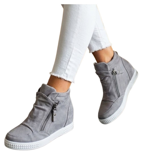 Szare trampki damskie sneakersy na koturnie /A8-3 10784 T596/