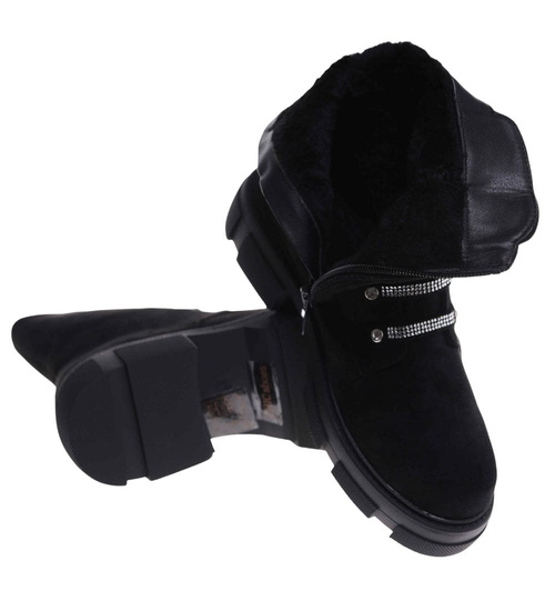 Botki trapery czarne zamszowe z suwakiem /A5-1 18169 T434/