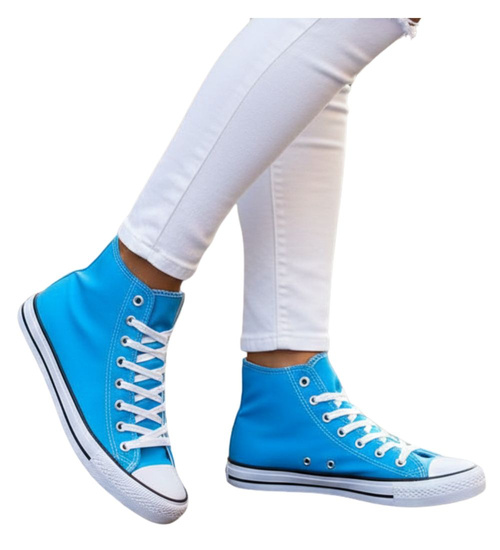 Wysokie niebieskie trampki z tkaniny /E2-2 4236 S174/