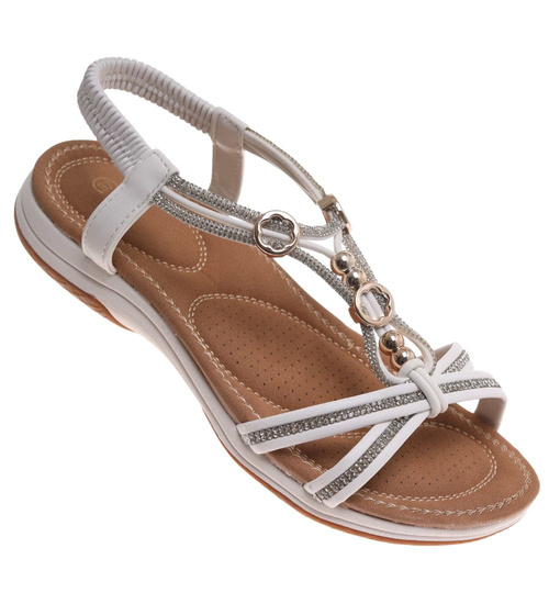 Sandały damskie na płaskim obcasie Białe /G13-2 17922 W235/