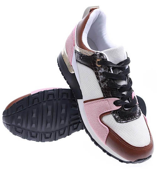 Sznurowane biało różowe buty sportowe /D9-3 15773 T283/