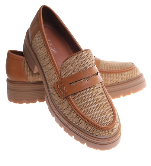 Karmelowe półbuty mokasyny zamszowe ost466