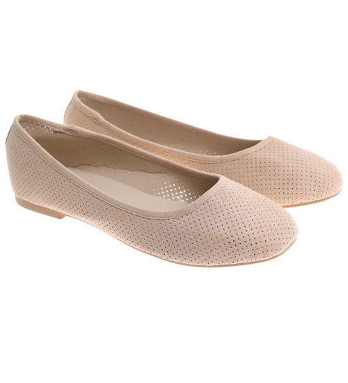 Beżowe ażurowe baleriny damskie /F9-3 17778 182/