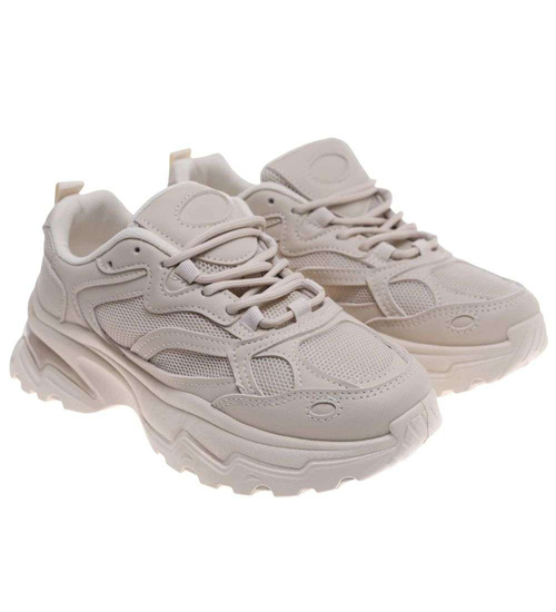 Damskie buty sportowe beżowe na platformie /A5-2 18656 S242/