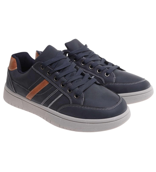 Granatowe wiązane męskie trampki z szarą podeszwą /F10-3 17982 T398/