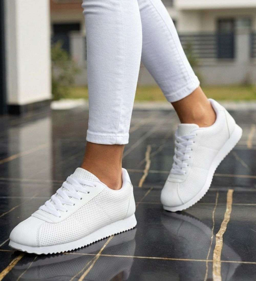 Białe damskie buty sportowe sznurowane sneakersy /E4-3 18664 T107/