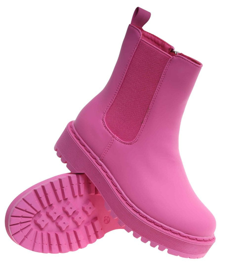 Fuksjowe matowe dziewczęce botki ocieplane /D5-3 18374 T188/