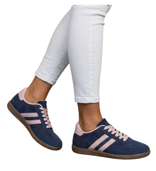 Granatowe sznurowane sneakersy damskie /G12-3 18714 T446/