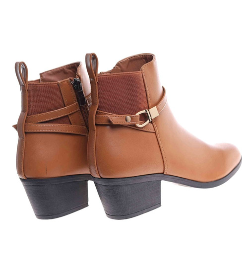 Karmelowe botki na grubym obcasie /C1-2 18539 G285/