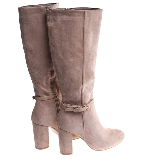 Eleganckie kozaki na obcasie słupku Khaki /D8-1 18216 W586/