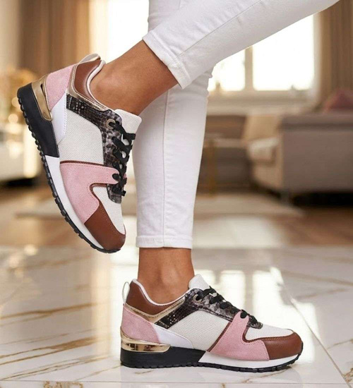 Sznurowane biało różowe buty sportowe /D9-3 15773 T283/