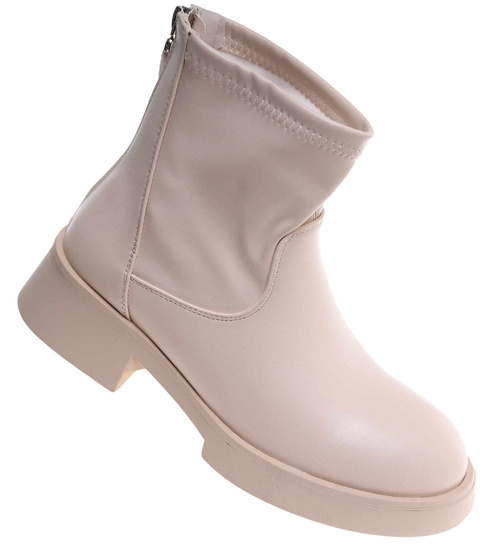 Beżowe botki na niskiej platformie /B3-2 18210 W212/