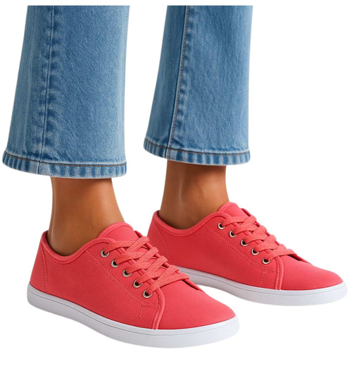 Sznurowane koralowe damskie tenisówki /E3-2 13438 T099/