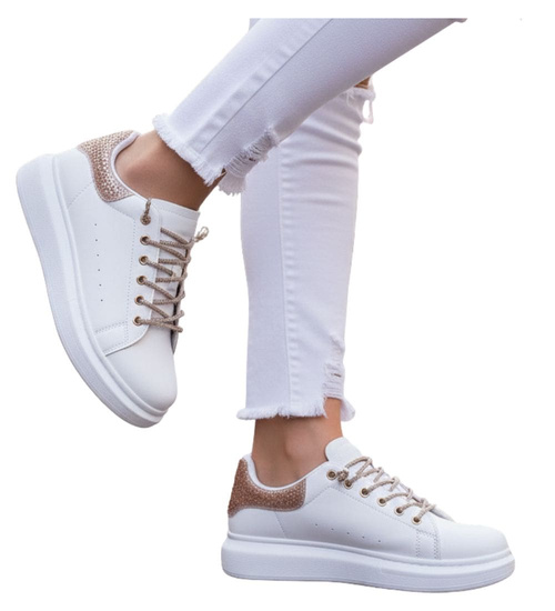 Biało złote trampki na platformie /F2-3 14621 T640/