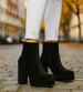 Welurowe czarne botki damskie na platformie /J5-2 H2 18391 G284/