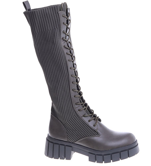 Wysokie wiązane glany damskie ciemno zielone /B5-2 14924 T690/