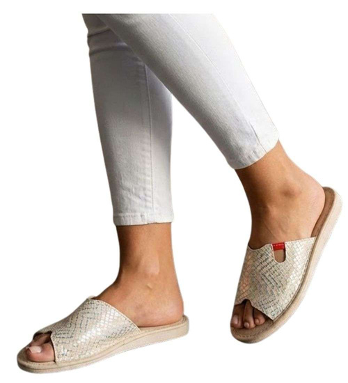 Odkryte kapcie damskie Złote /E7-1 17644 S165/