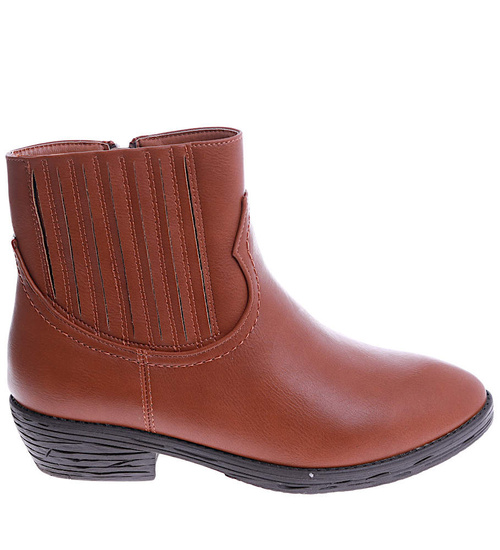 Karmelowe botki damskie z suwakiem /G4-1 15155 S290/