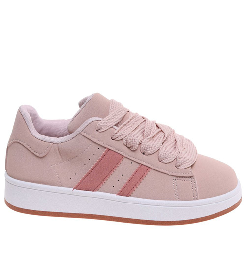 Pastelowe sznurowane trampki damskie Różowe /E6-2 18819 W385/