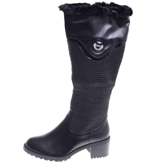 Ocieplane czarne kozaki na klocku /E2-1 +h2 12747 T126/