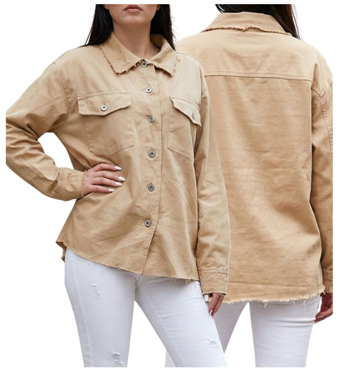 Ciemno beżowa koszula damska oversize /H UB813 S235/